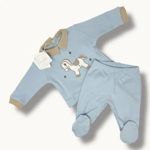 Les Jolies Completo Clinico 2 Pezzi Maschietto In Caldo Cotone 100% Con Ricamo Art. Lj331-9