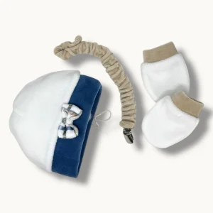 Nazareno Gabrielli Set Neonato -cappello+babbucce+portaciuccio- In Ciniglia Di Cotone Art. Ng2147-46