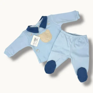 Nazareno Gabrielli Baby Completo Clinico 2 Pezzi In Caldo Cotone 100% Con Ricamo E Applicazione Art. Ng2122-55