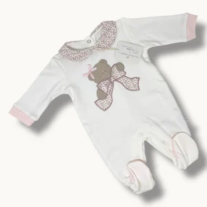 Nazareno Gabrielli Tutina Neonata In Caldo Cotone 100% Con Ricamo E Applicazione Art. Ng2212-39