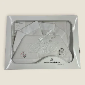 Nazareno Gabrielli Completo Lenzuola In Flanella 100%cotone Per Lettino 120x180 Ricamata  Art. Ng360-2