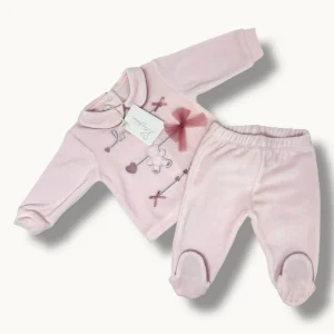 Completo Clinico 2 Pezzi Femminuccia In Ciniglia Di Cotone Con Ricamo Art. Lj234-14