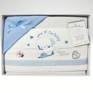 Nazareno Gabrielli Completo Lenzuola In Flanella 100%cotone Per Carrozzina 90x120 Ricamata Art. Ng270-d27