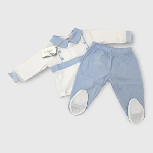 Les Jolies Completo 2 Pezzi Clinico Maschietto In Puro Cotone Ricamato  Art. Lj329-205