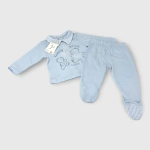 Les Jolies Completo 2 Pzezzi Clinico Maschietto In Puro Cotone Ricamato  Art. Lj329-206