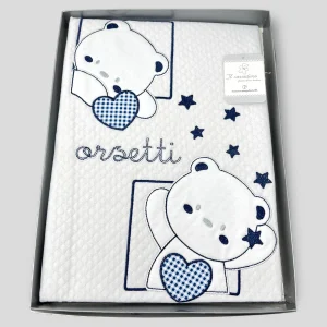 Nazareno Gabrielli Ng420 Disegno Orsetti Copertina Carrozzina Cotone 75x130 Ricamata Ng420