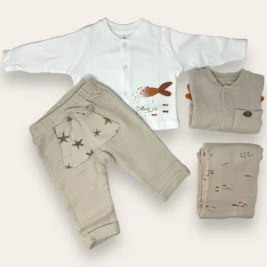 Nazareno Gabrielli - Set Nascita 4 Pezzi (copertina+tutina+pantalone+giacchina) In Puro Cotone Art. Ng3480