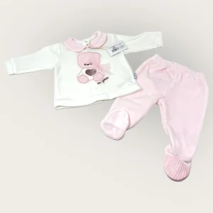 Les Jolies Completo 2 Pezzi Clinico In Ciniglia Di Cotone Con Ricamo