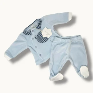 Les Jolies Completo Clinico 2 Pezzi Maschietto In Ciniglia Di Cotone Con Ricamo Art. Lj334-5