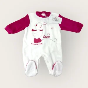 Nazareno Gabrielli Tutina Baby In Femminuccia Morbida Ciniglia -di Cotone- Ricamata  Art. Ng630-44