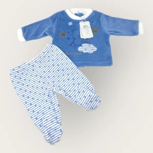 Nazareno Gabrielli Completino 2 Pezzi Clinico In Morbida Ciniglia -di Cotone- Ricamata  Art. Ng621-25