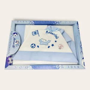 Azzurrini Napoli Completo Lenzuola Carrozzina 90x120 In Puro Cotone Ricamato