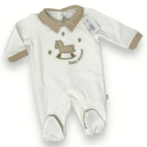 Nazareno Gabrielli - Tutina Neonato In Caldo Cotone 100% Con Ricamo E Applicazione  Art. Ng2112-21