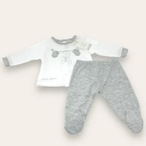 Nazareno Gabrielli Neonato Completo Clinico 2 Pezzi In Puro Cotone Con Applicazioni E Ricami Art. Ng3320-1