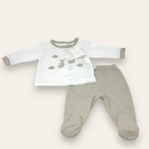 Nazareno Gabrielli Neonato Completo Clinico 2 Pezzi In Puro Cotone Con Applicazioni E Ricami Art. Ng3320-3