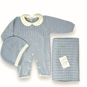 Nazareno Gabrielli - Set Nascita 3 Pezzi (copertina+tutina+cappellino) In Filo Di Puro Cotone Art. Ng3485-1
