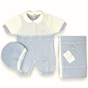 Nazareno Gabrielli - Set Nascita 3 Pezzi (copertina+tutina+cappellino) In Filo Di Puro Cotone Art. Ng3486