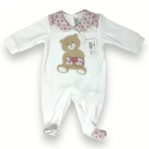 Les Jolies - Tutina Neonata Di Ciniglia Cotone Con Ricamo Ed Applicazioni  Art. Lj244-37