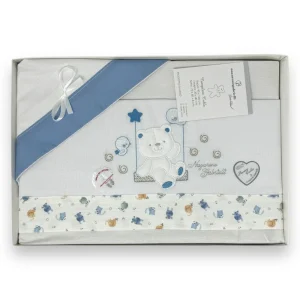 Nazareno Gabrielli - Completo Lenzuola 3 Pezzi Carrozzina Ricamata In Puro Cotone 90x120  Art. Ng91-34