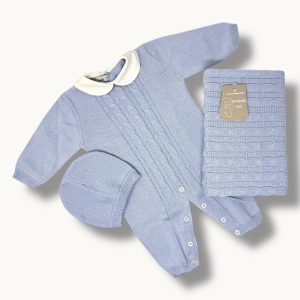 Nazareno Gabrielli - Set Nascita 3 Pezzi (copertina + Tutina + Cappellino) In Filo Di Puro Cotone Art. Ng3485-5