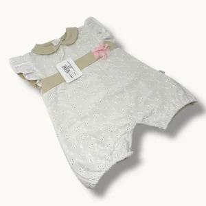 Nazareno Gabrielli Baby  Pagliaccetto Baby In Pizzo San Gallo Con Applicazione 100% Cotone Art. Ng3530-68