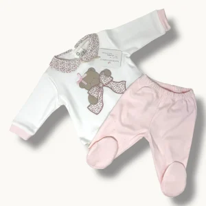 Nazareno Gabrielli Completo Clinico Femminuccia 2 Pezzi In Caldo Cotone 100% Ricamato Art. Ng2222-39