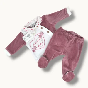 Nazareno Gabrielli Completo 2 Pezzi Clinico Neonata In Ciniglia Di Cotone Ricamata Art. Ng2220-34