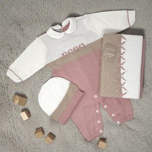 Nazareno Gabrielli Set Nascita 3 Pezzi (copertina+tutina+cappellino) In Filo Di Puro Cotone Art. Ng3485-8