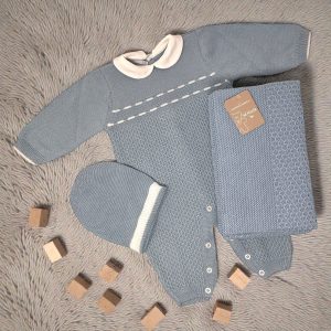 Nazareno Gabrielli Set Nascita 3 Pezzi (copertina+tutina+cappellino) In Filo Di Puro Cotone Art. Ng3485-11