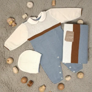 Nazareno Gabrielli Set Nascita 3 Pezzi (copertina+tutina+cappellino) In Filo Di Puro Cotone Art. Ng3485-14