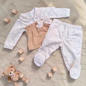 Nazareno Gabrielli Baby Completo Clinico 2pezzi Femminuccia Con Applicazioni 100% Cotone Art. Ng3520-25