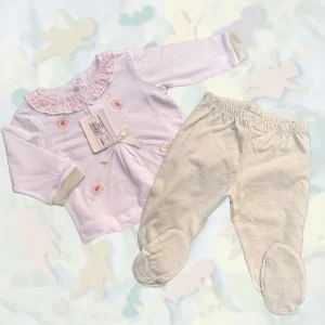 Nazareno Gabrielli Baby Completo Clinico 2pezzi Femminuccia Con Applicazioni 100% Cotone Art. Ng3520-27