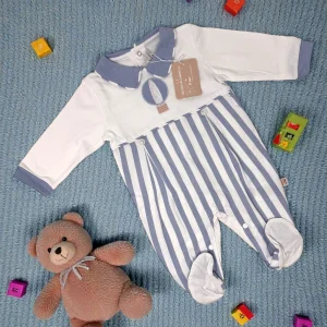 Nazareno Gabrielli Tutina Neonato Da  Maschietto Con Ricamo In Puro Cotone Art. Ng3610-47