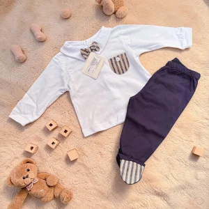 Nazareno Gabrielli Baby Completo Clinico 2pezzi Maschietto Con Applicazioni 100% Cotone Art. Ng3620-42