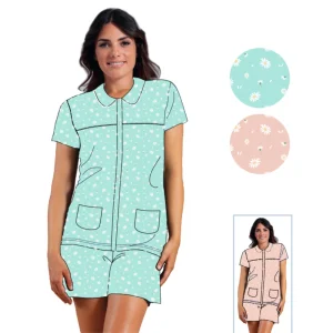 Irge - Pigiama Donna Corto Aperto Mezza Manica In Navetta Puro Cotone Stampato  Art. Mic2048