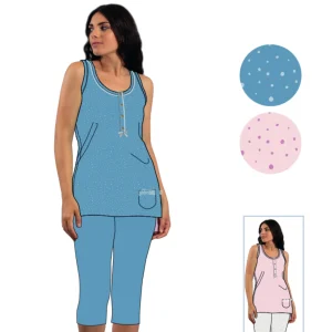 Irge - Pigiama Donna Calibrato Serafino Spalla Larga Pescatore Puro Cotone Stampato Art. Cdmc186