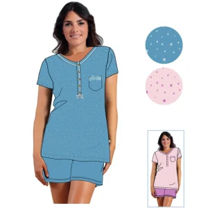 Irge - Pigiama Donna Misure Calibrate Modello Serafino Mezza Manica Corto In Puro Cotone Stampato  Art. Cdmc182