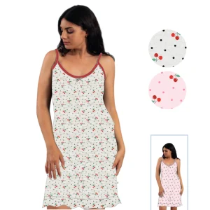 Irge Estate - Camicia Da Notte Donna Calibrata Spalla Stretta Stampata In Puro Cotone  Art. Cdmc192