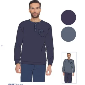 Irge - Pigiama Uomo Cotone Lungo In Jersey Puro Cotone Con Taschino  Art. Mil2070
