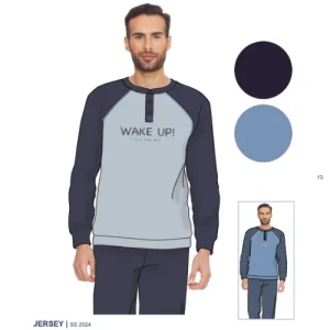 Irge Primavera - Pigiama Serafino Uomo Lungo In Jersey Puro Cotone Con Taschino  Art. Mil2072