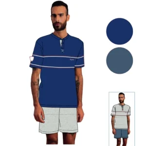 Irge - Pigiama Uomo Cotone Corto Mezza Manica In Jersey Puro Cotone Con Stampa  Art. Mic2074