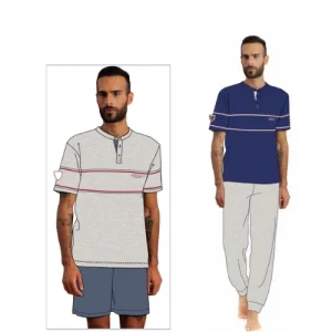 Irge Pigiama Uomo 3 Pezzi M/manica+pantalone Lungo+pantalone Corto In Puro Cotone  Art. Tu37