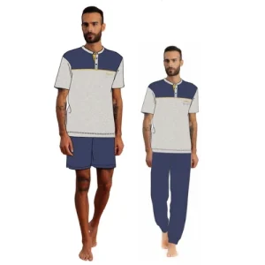 Irge Pigiama Uomo 3 Pezzi M/manica+pantalone Lungo+pantalone Corto In Puro Cotone  Art. Tu38