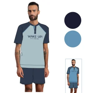 Irge - Pigiama Ragazzo In Cotone Serafino Corto Mezza Manica Con Stampa 100% Cotone  Art. Suc144