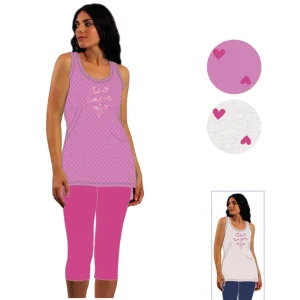 Y&m - Pigiama Donna Pescatore Spalla Larga Stampato In Puro Cotone  Art. Ymc556