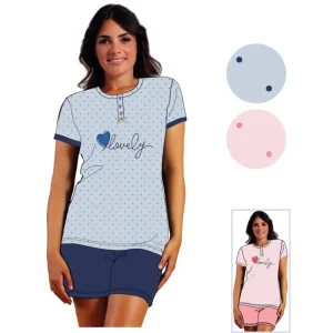 Y&m - Pigiama Donna Corto Mezza Manica Stampato In Puro Cotone  Art. Ymc547