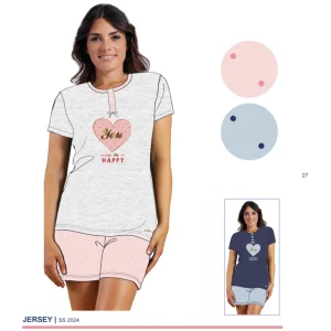 Y&m - Pigiama Donna Mezza Manica Pantalone Corto Con Stampa In Puro Cotone  Art. Ymc574
