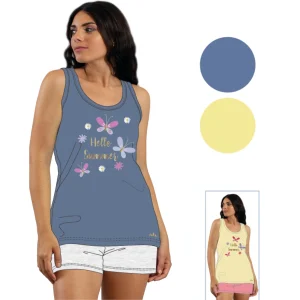 Y&m -  Pigiama Donna Corto Spalla Larga Con Stampa In Puro Cotone  Art. Ymc544