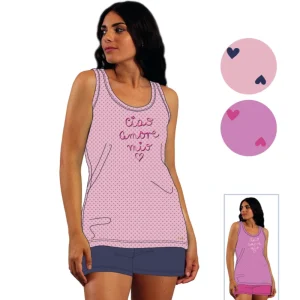 Y&m - Pigiama Donna Spalla Larga Corto Stampato In Puro Cotone  Art. Ymc555