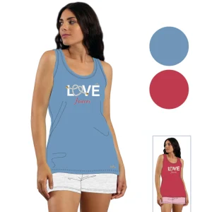 Y&m - Pigiama Donna Corto Spalla Larga Con Stampa In Puro Cotone  Art. Ymc588